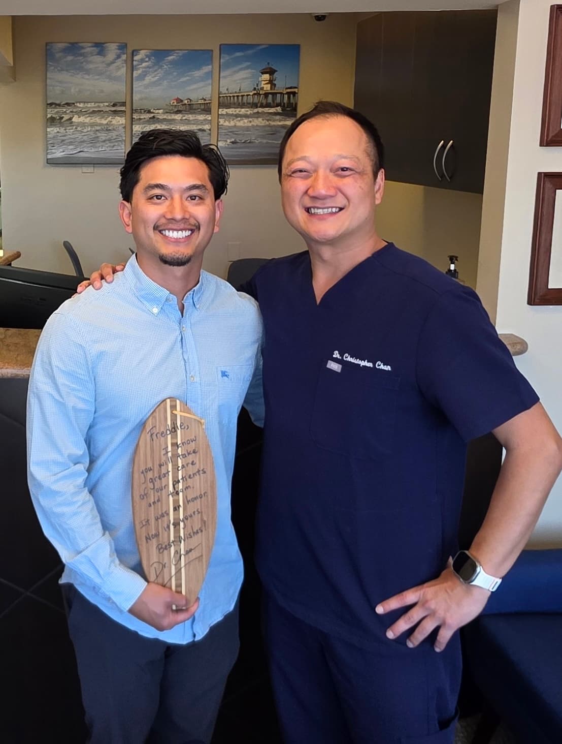 Dr. Freddie of Huntington Beach Dental Arts with Dr. Christopher Chan, who entrusted him with the practice